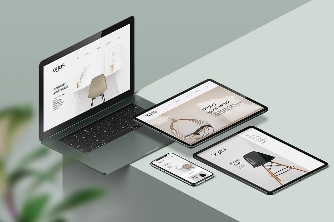 等距场景多设备响应式屏幕样机图 Responsive Screen Isometric Mockup 样机素材 sucaiwan.com