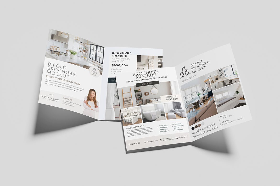 双折小册子效果图设计样机 Bifold Brochure Mockup 样机素材 sucaiwan.com