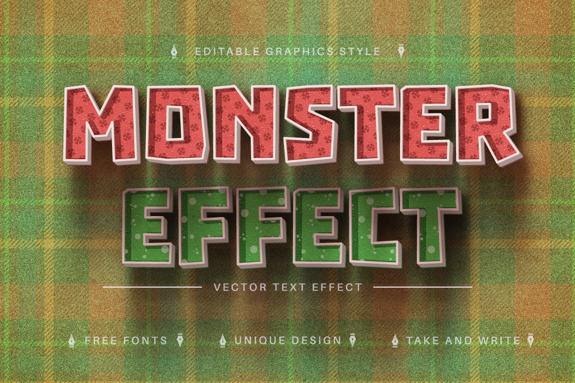 怪物纹理矢量文字效果字体样式 Monster – Editable Text Effect, Font Style 插件预设 sucaiwan.com