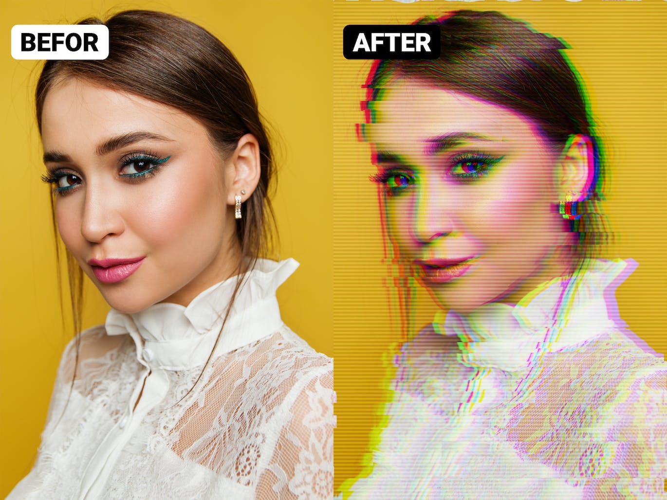 故障失真效果PS动作模板 Glitch Effect Photoshop Action 插件预设 sucaiwan.com