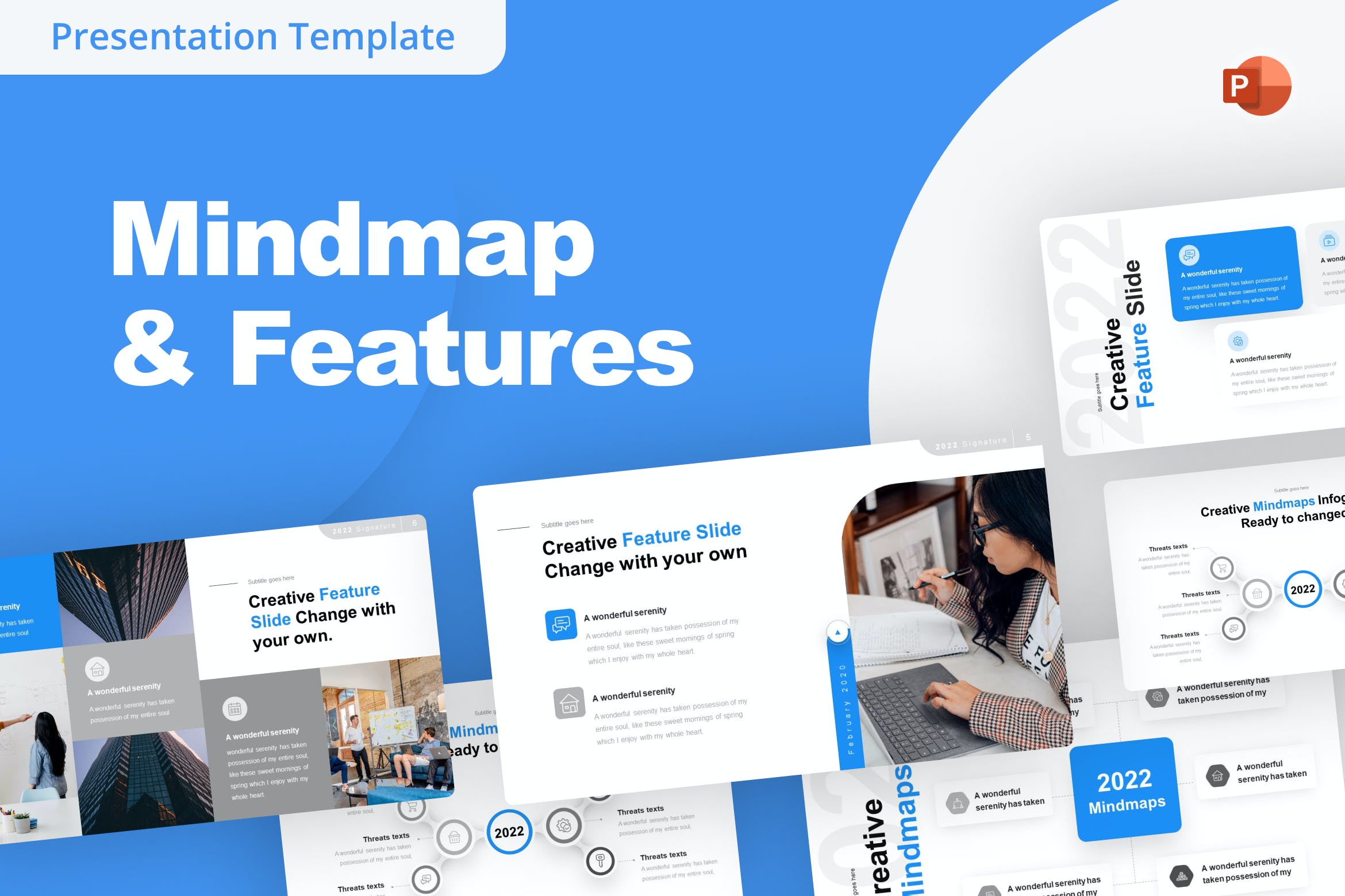 思维导图和特点演示文稿PPT模板 Mindmaps & Features PowerPoint Template 幻灯图表 sucaiwan.com