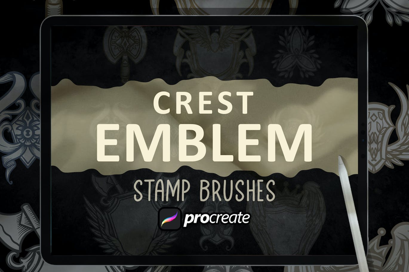 盾牌徽章Procreate印章绘画笔刷素材 Crest Emblem Dansdesign Stamp Brush Procreate 笔刷资源 sucaiwan.com