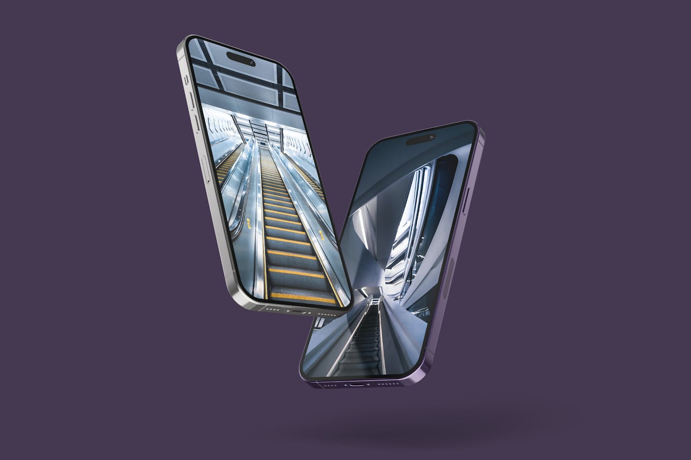 悬浮效果iPhone 14 Pro Max手机样机图 iPhone 14 Pro Max Mockup Levitation 样机素材 sucaiwan.com