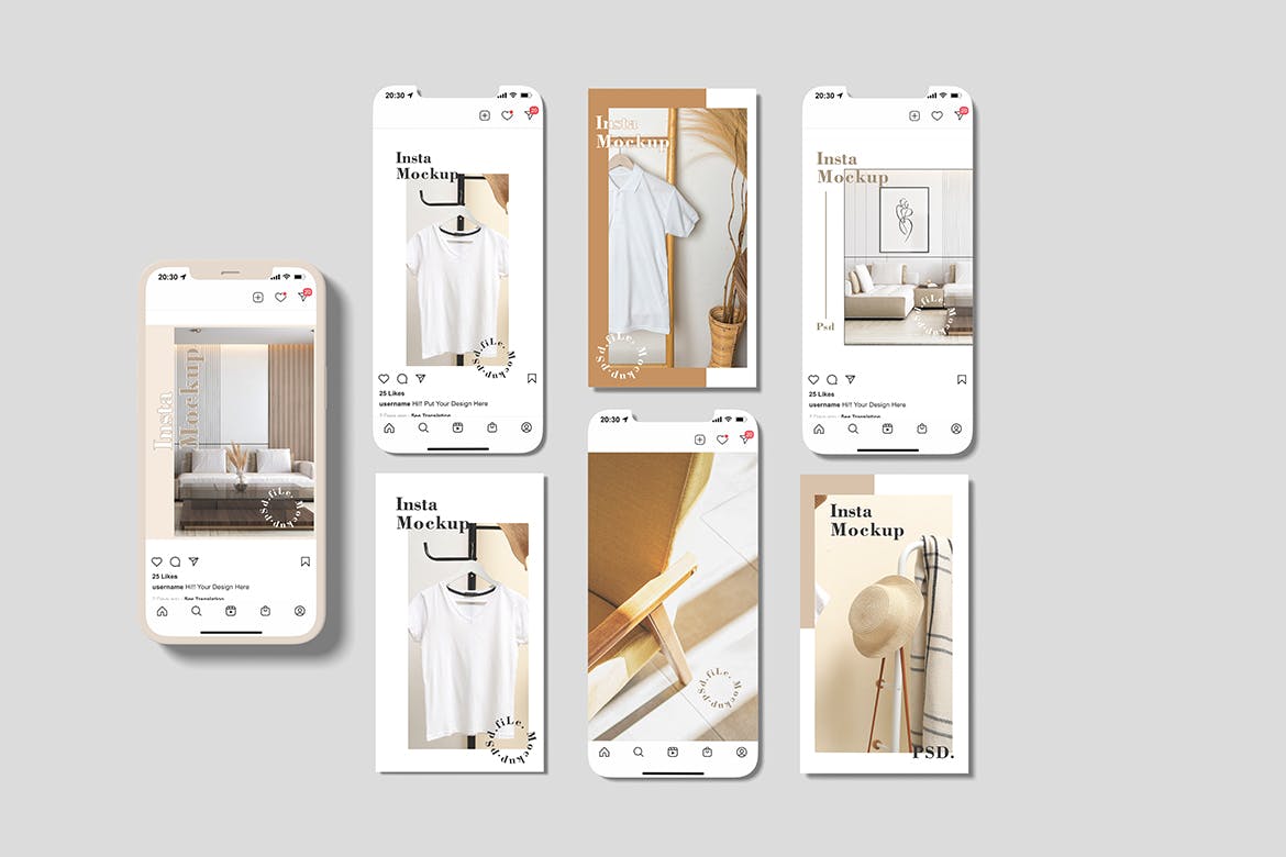 Insta故事和帖子手机屏幕样机图 Insta Stories and Posts Mockup 样机素材 sucaiwan.com