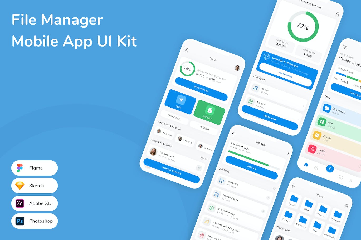 文件管理器App应用程序UI工具包素材 File Manager Mobile App UI Kit APP UI sucaiwan.com