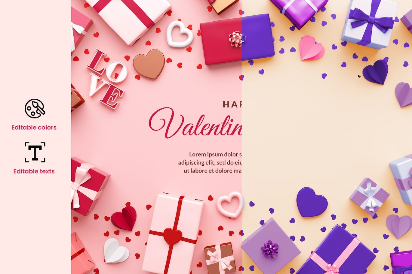 情人节礼品3D Banner背景模板 Valentines Day Banner Background with Gifts 设计素材 sucaiwan.com