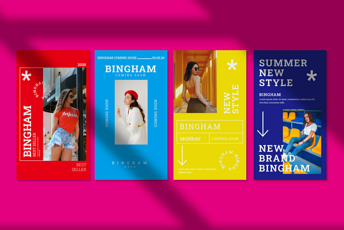 潮流现代社交错版文字PSD模板Bingham – Instagram Post and Stories 设计素材 sucaiwan.com