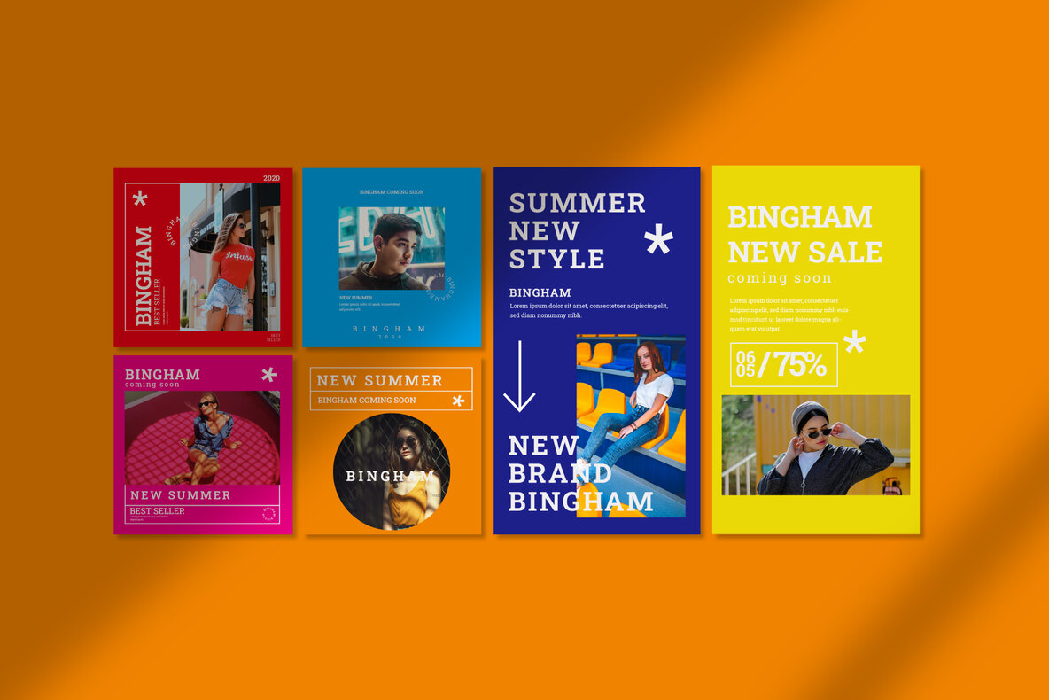 潮流现代社交错版文字PSD模板Bingham – Instagram Post and Stories 设计素材 sucaiwan.com