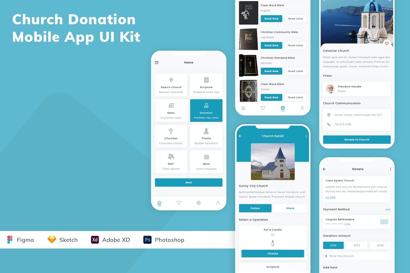教会捐款应用程序App设计UI工具包 Church Donation Mobile App UI Kit APP UI sucaiwan.com