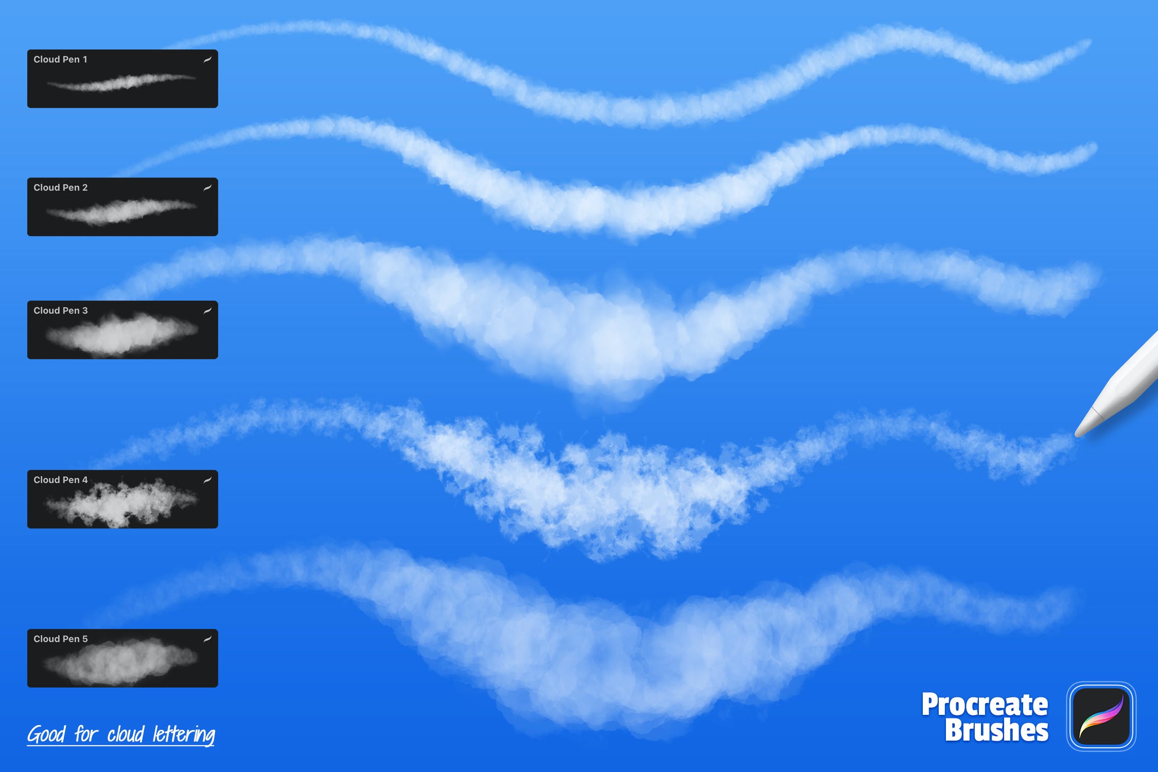 白云纹理Procreate笔刷 Clouds Procreate Brushes 笔刷资源 sucaiwan.com