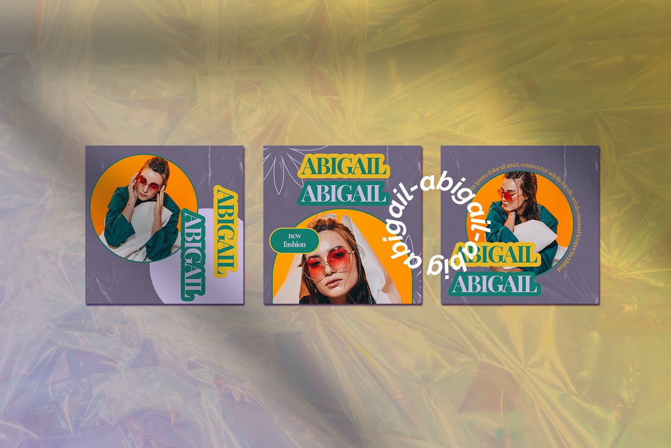 潮流拼贴文字褶皱时尚美妆博主PSD模板 ABIGAIL Instagram Template 设计素材 sucaiwan.com
