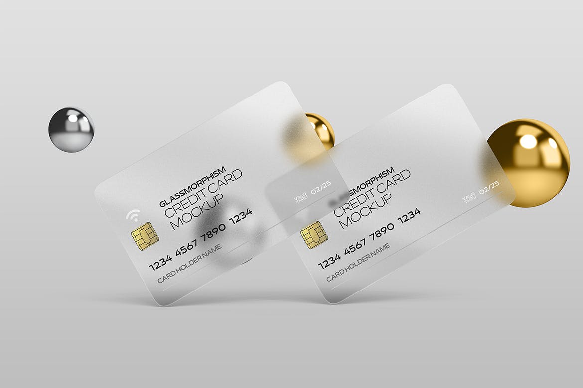 磨砂玻璃效果信用卡设计样机 Glass Effect Credit Card Mockups 样机素材 sucaiwan.com