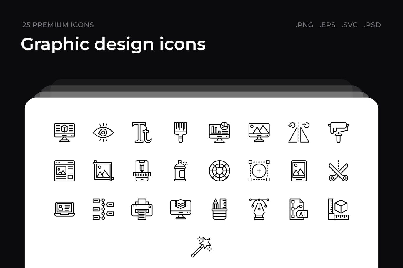 25枚平面设计主题简约线条矢量图标 Graphic design icons 图标素材 sucaiwan.com