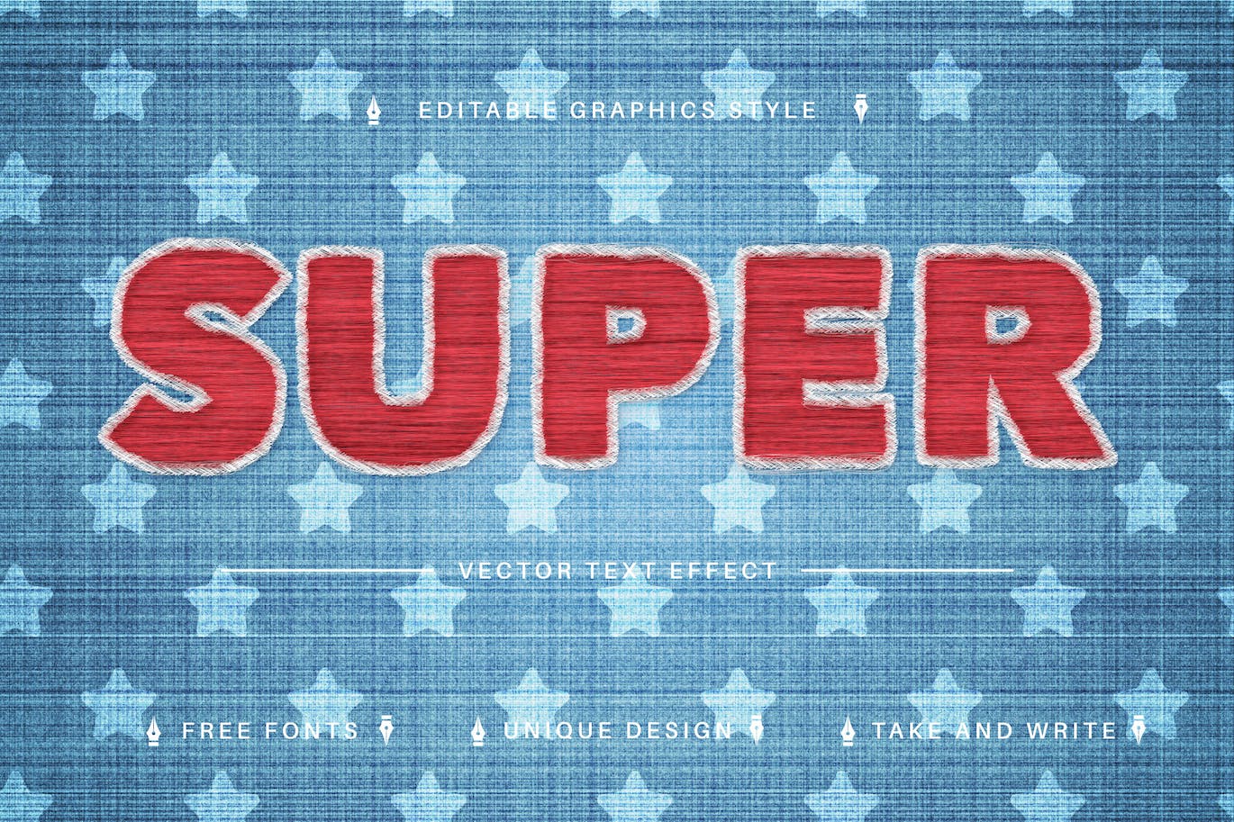 布料刺绣矢量文字效果字体样式 Super Embroidery Editable Text Effect, Font Style 插件预设 sucaiwan.com