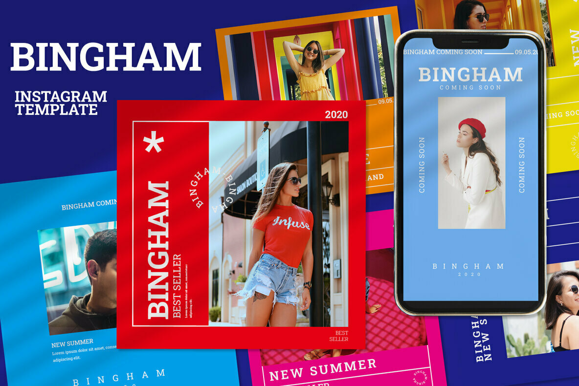潮流现代社交错版文字PSD模板Bingham – Instagram Post and Stories 设计素材 sucaiwan.com