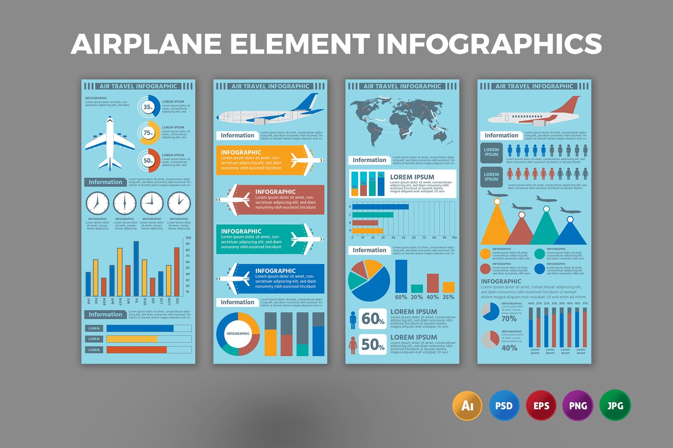 航空飞机元素信息图表设计模板 Airplane Element – Infographics Design 幻灯图表 sucaiwan.com
