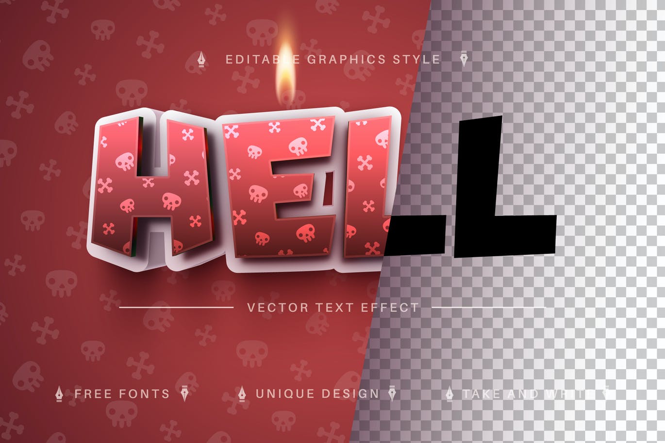 恐怖骨头元素矢量文字效果字体样式 Hell – Editable Text Effect, Font Style 插件预设 sucaiwan.com