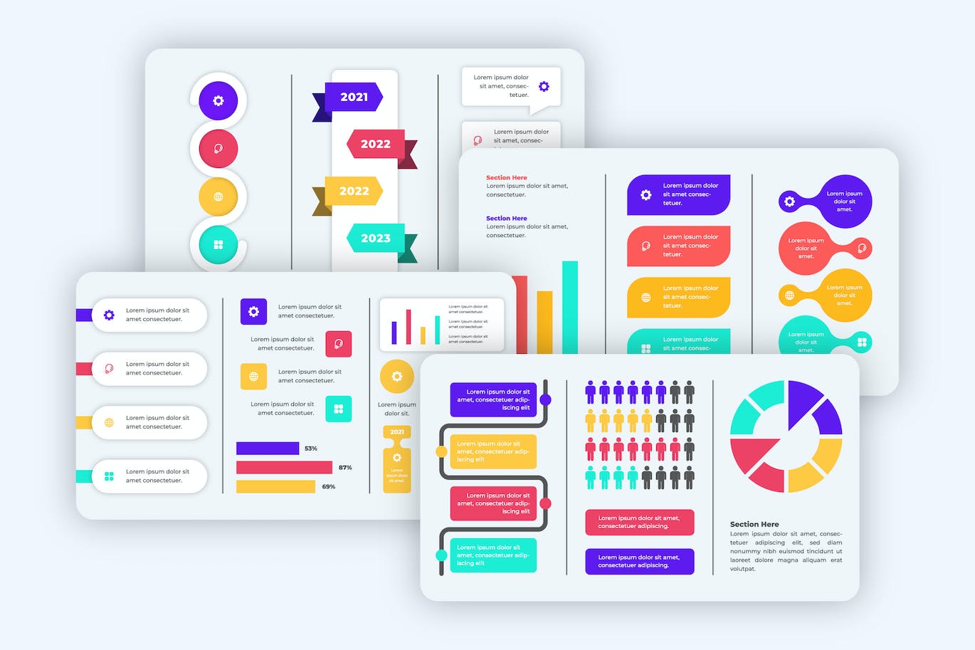 彩色数据展示信息图表合集模板 Infographics Set Template 幻灯图表 sucaiwan.com