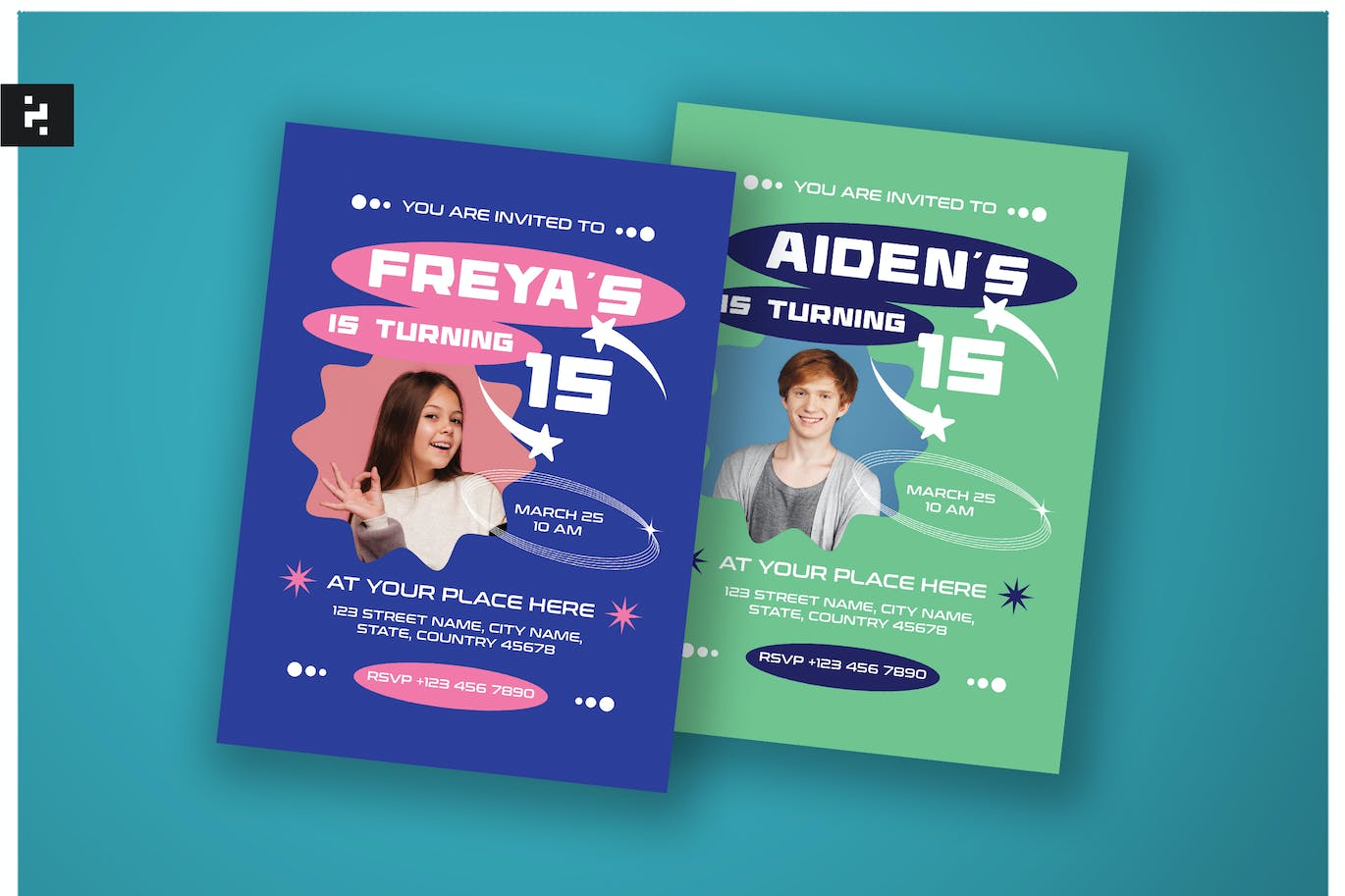 生日邀请函设计模板 Y2K Mcbling Birthday Invitation 设计素材 sucaiwan.com