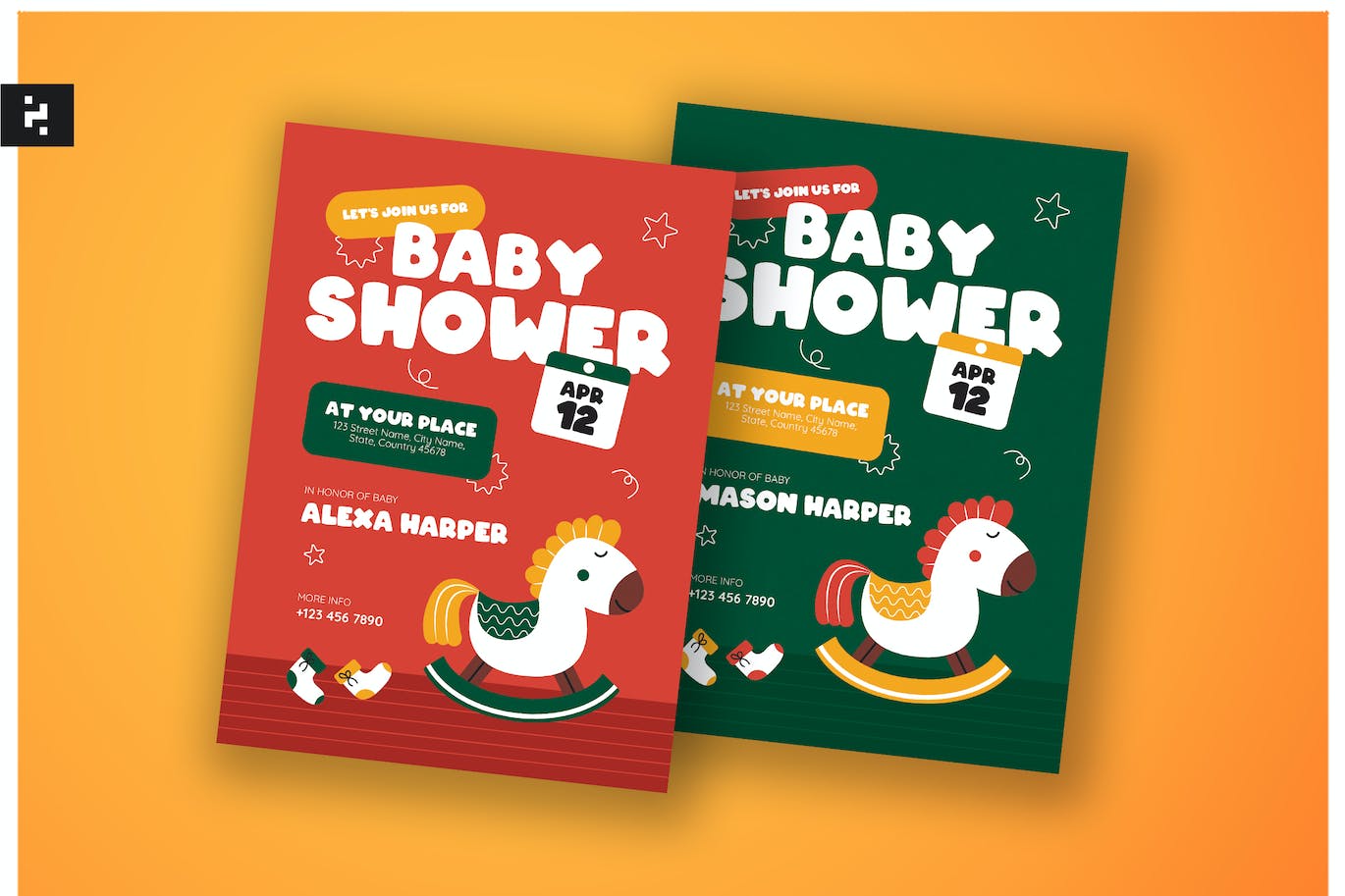 创意儿童婴儿沐浴邀请函设计模板 Creative Kids Baby Shower Invitation 设计素材 sucaiwan.com