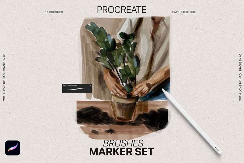 30个马克笔效果Procreate笔刷 笔刷资源 sucaiwan.com