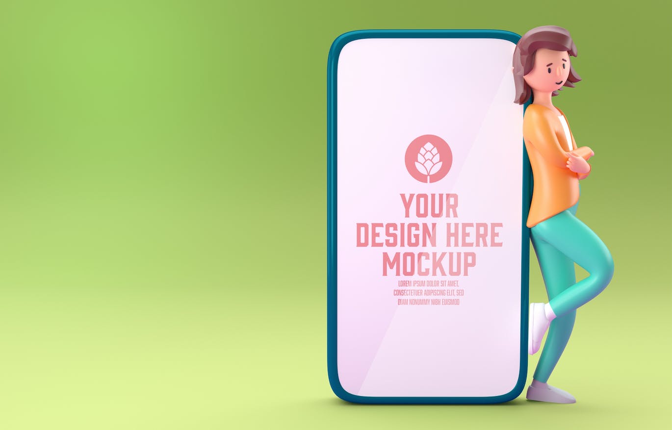 3D角色白板&手机屏幕展示样机图psd素材 Set People with white Board and Mobile Mockup 样机素材 sucaiwan.com