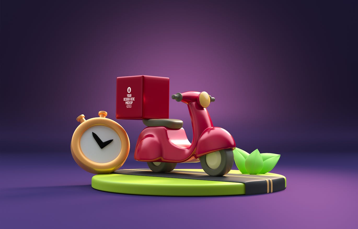 食品交付配送外卖品牌样机图psd素材 Set Fast Delivery Food Concept Mockup 样机素材 sucaiwan.com