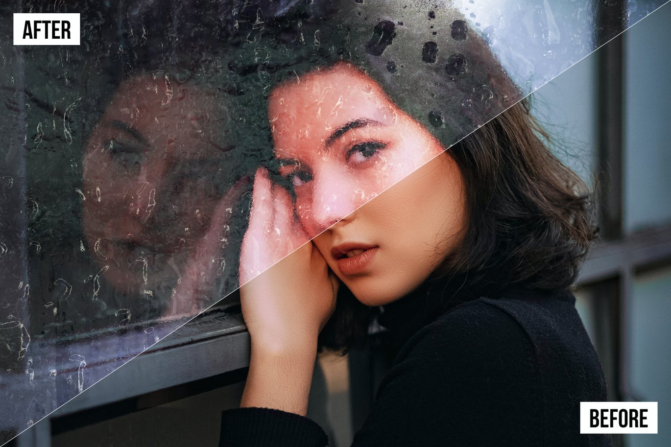 雨水玻璃窗效果照片处理PS动作 Wet Glass Window Photoshop Action 插件预设 sucaiwan.com