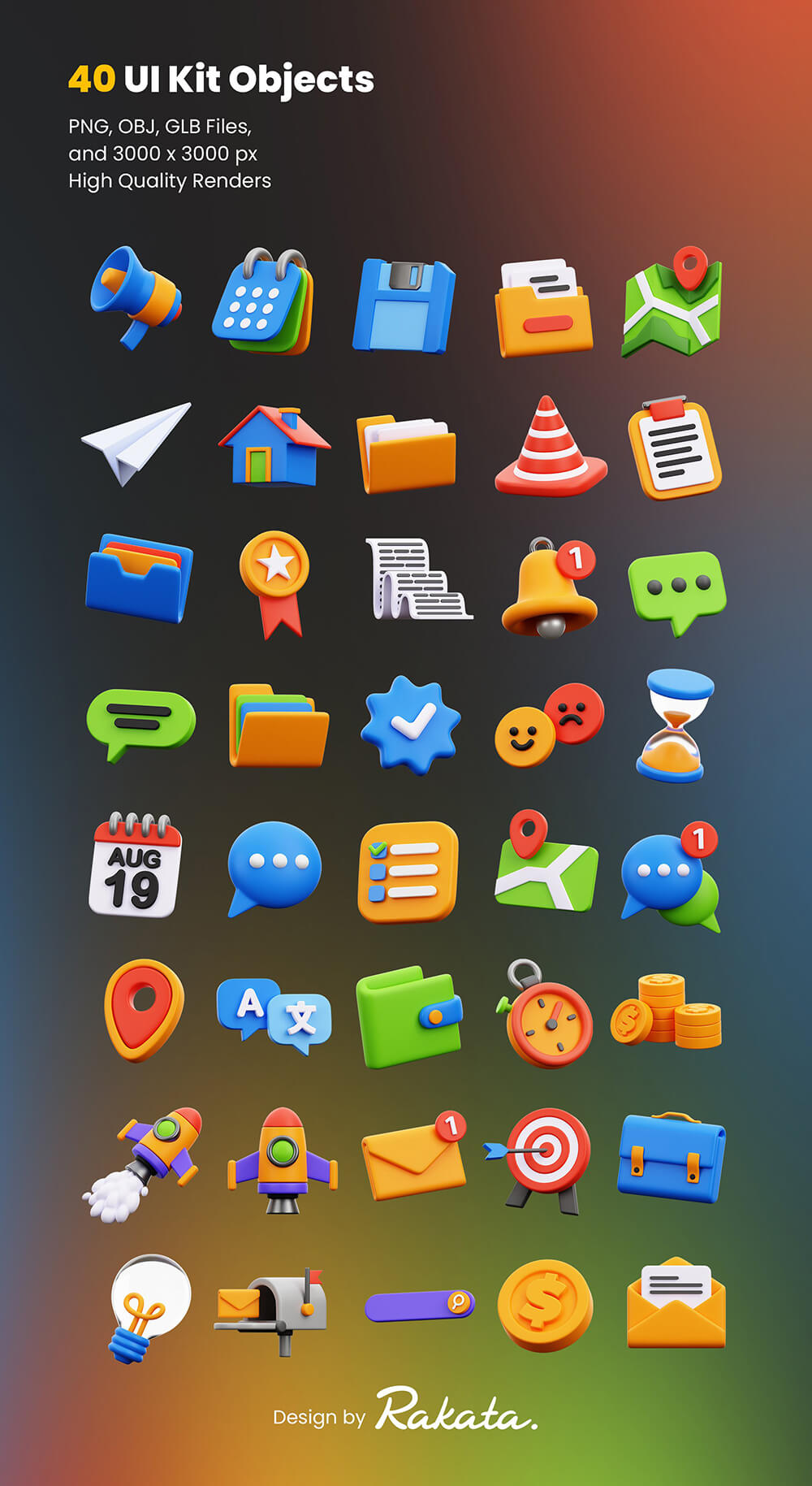 3D对象UI元素图标套件v2 图标素材 sucaiwan.com