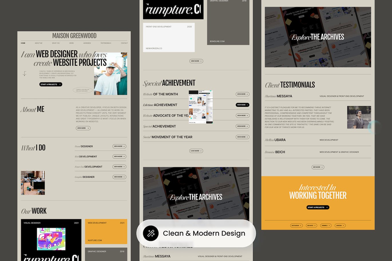 个人作品集网站着陆页设计模板 Maison Greenwood – Personal Portfolio Landing Page APP UI sucaiwan.com