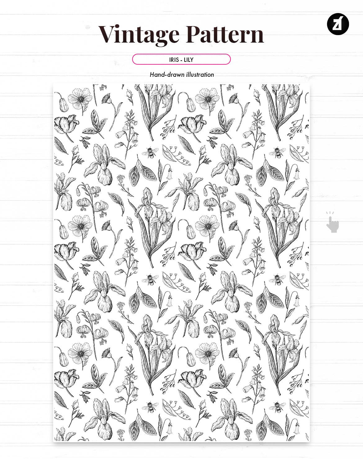 鸢尾花&百合复古插画和图案 Iris and lily vintage illustration and pattern 图片素材 sucaiwan.com