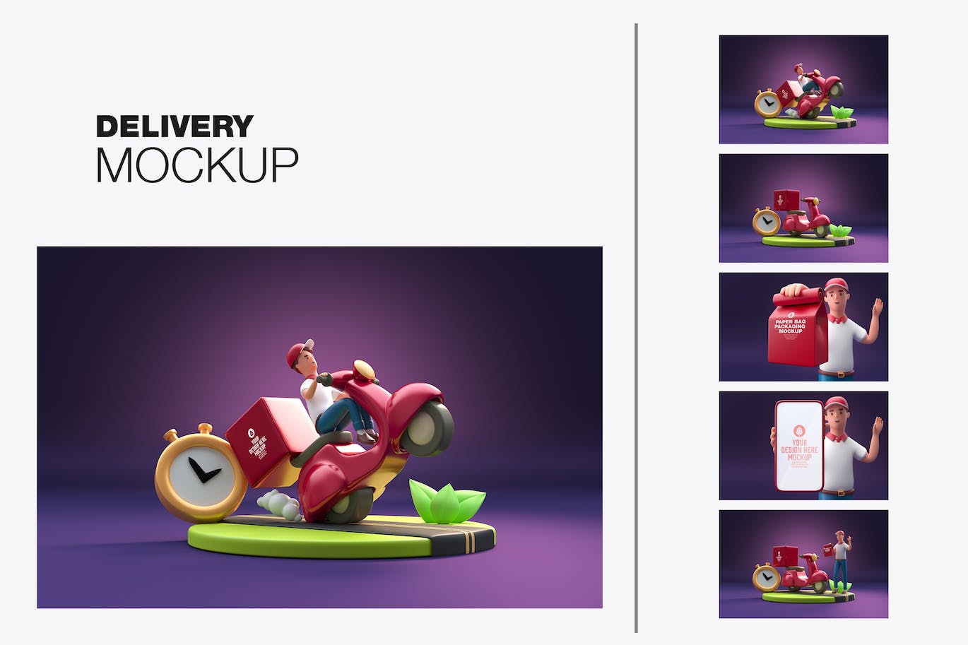 食品交付配送外卖品牌样机图psd素材 Set Fast Delivery Food Concept Mockup 样机素材 sucaiwan.com