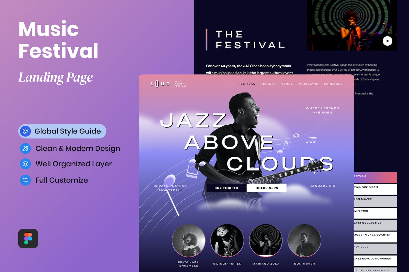 音乐节网站着陆页UI设计模板 Loud – Music Festival Landing Page APP UI sucaiwan.com