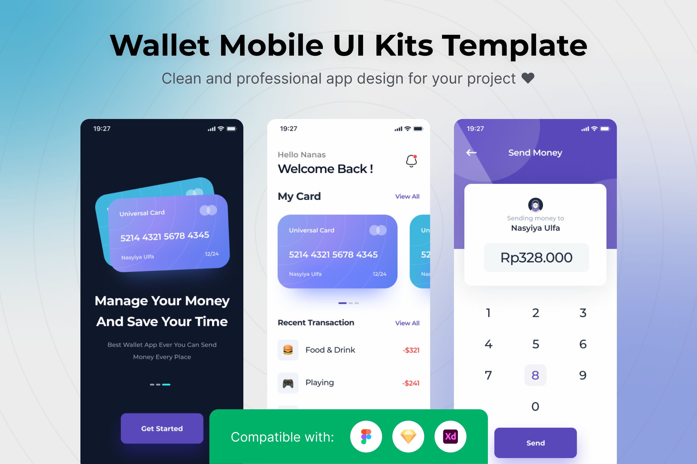 钱包App移动应用UI套件模板 Wallet Mobile App UI Kits Template APP UI sucaiwan.com