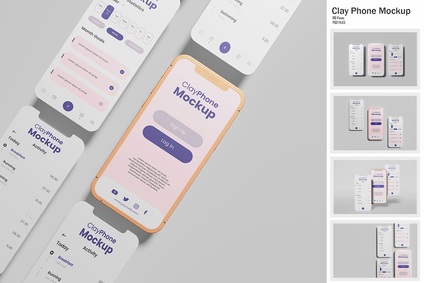 粘土风格iPhone手机样机图 Phone Clay Mockup 样机素材 sucaiwan.com