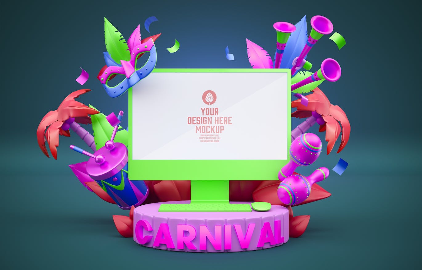 狂欢节元素设备屏幕样机图psd素材 Set Carnival Screens Mockup 样机素材 sucaiwan.com