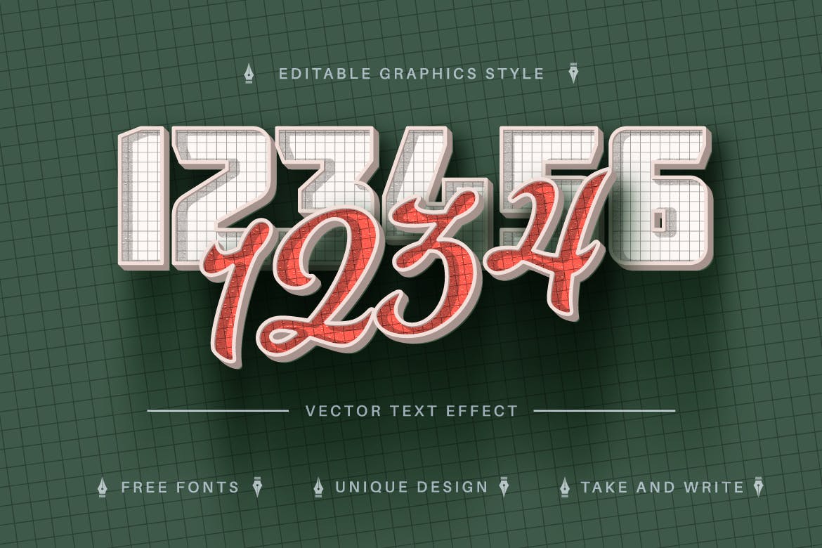 复古网格矢量文字效果字体样式 Retro School – Editable Text Effect, Font Style 插件预设 sucaiwan.com