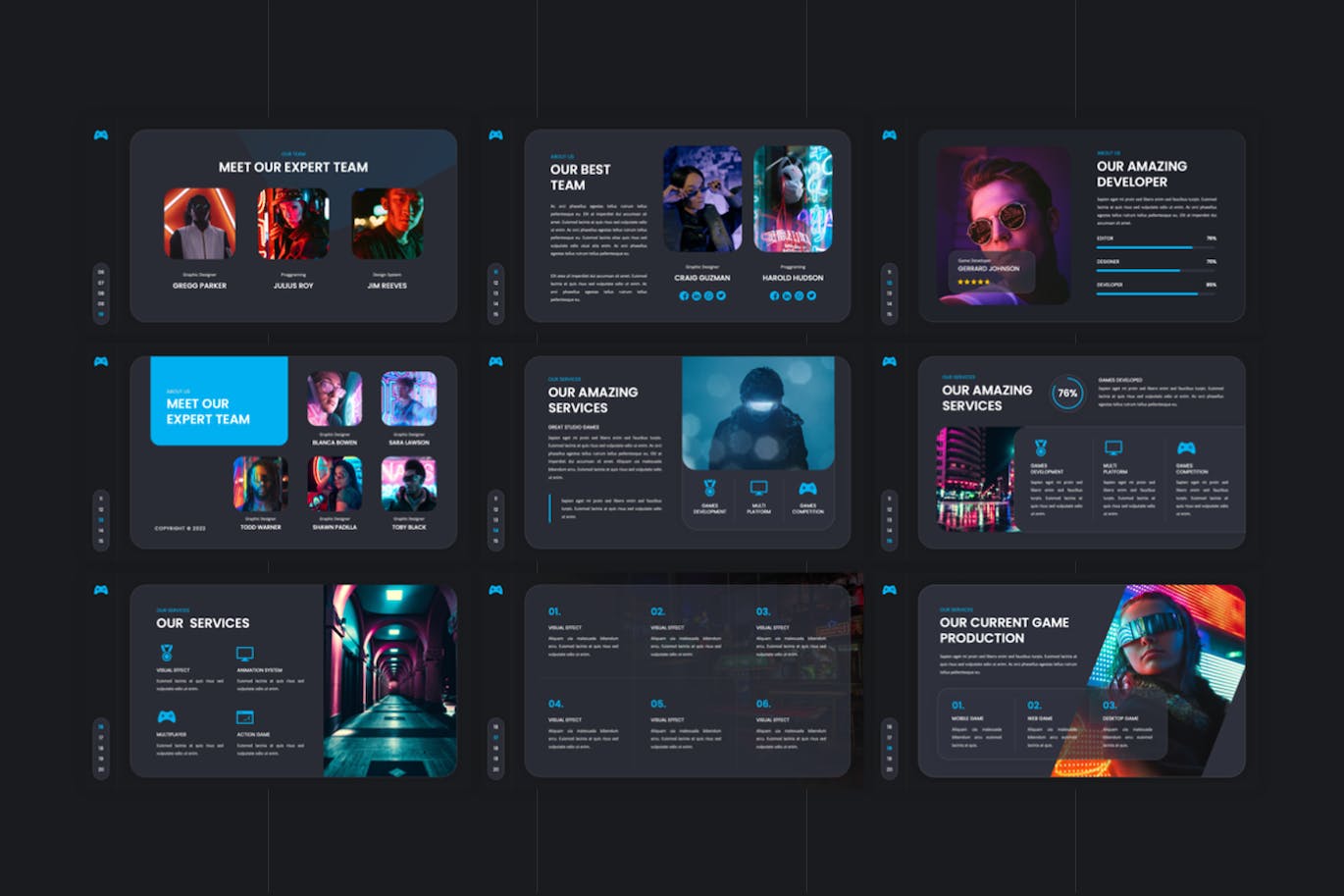 游戏工作室Powerpoint模板下载 Everwork – Gaming Studio PowerPoint Template 幻灯图表 sucaiwan.com