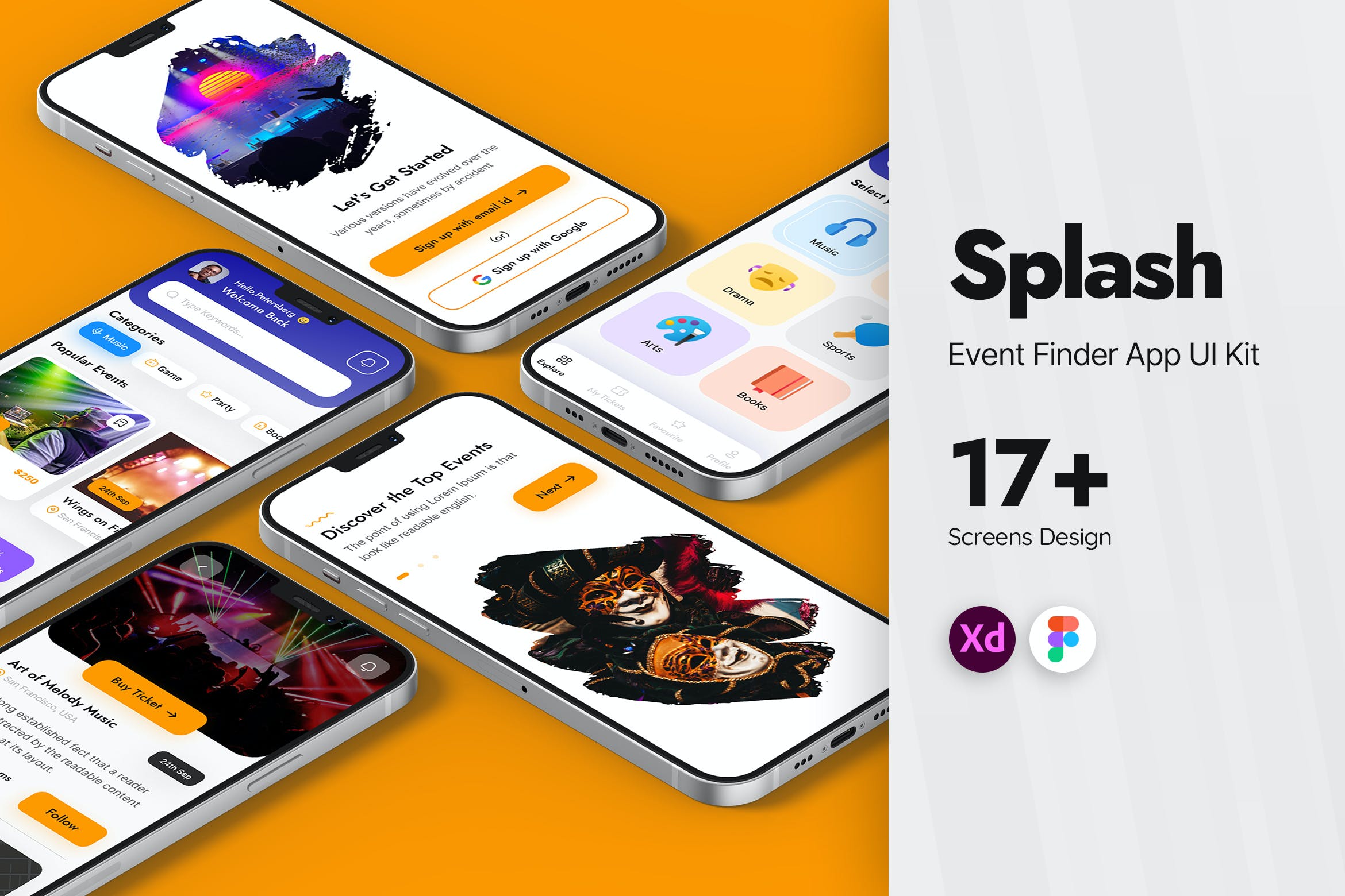 活动查找App应用程序界面设计UI套件模板 Splash Events Finder Mobile App UI Kit APP UI sucaiwan.com
