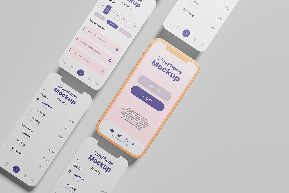粘土风格iPhone手机样机图 Phone Clay Mockup 样机素材 sucaiwan.com