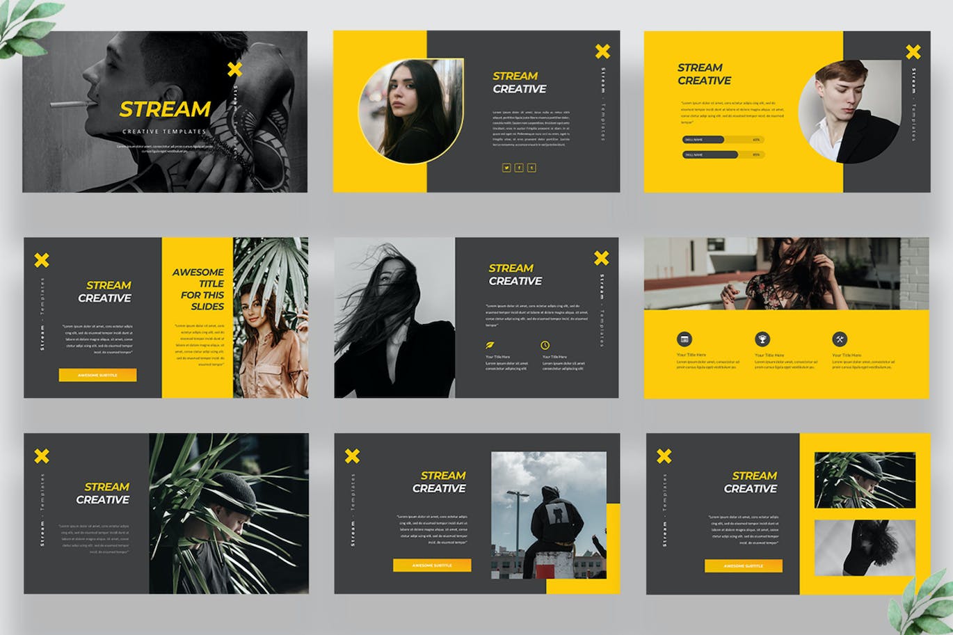 灰黄主题城市品牌Keynote幻灯片模板素材 Stream Fashion Keynote 幻灯图表 sucaiwan.com