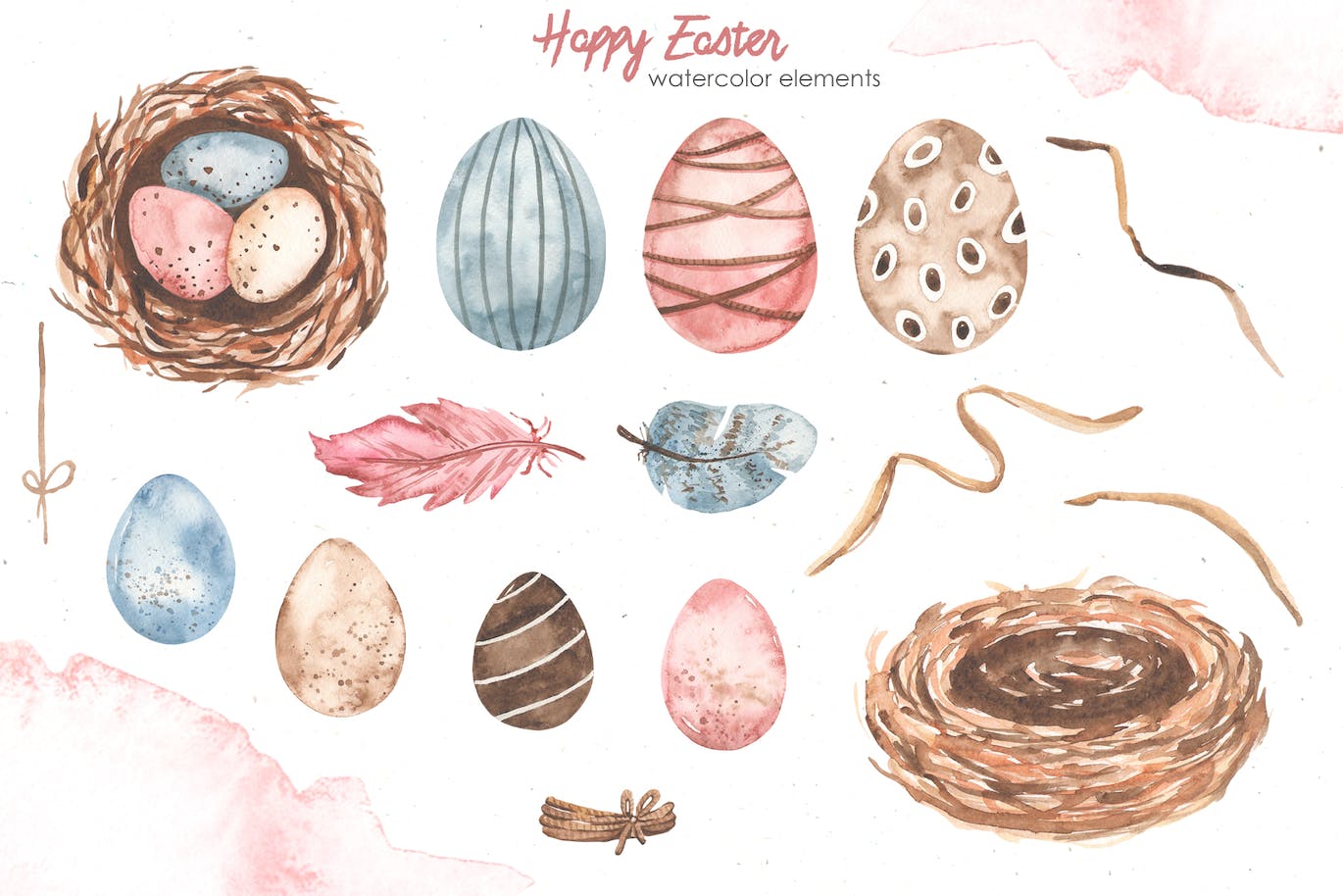 复活节快乐元素水彩画集 Happy Easter watercolor 图片素材 sucaiwan.com