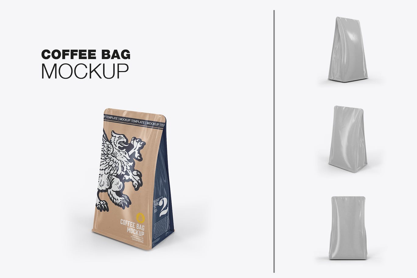 牛皮纸咖啡袋包装展示样机图 Set Kraft Paper Coffee Bag Mockup 样机素材 sucaiwan.com