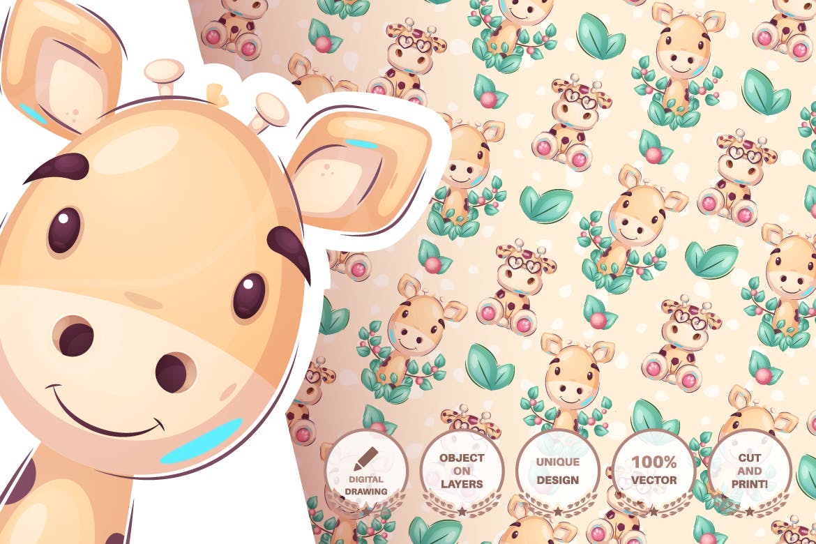 可爱的长颈鹿无缝图案背景素材 Cute giraffe – seamless pattern 图片素材 sucaiwan.com