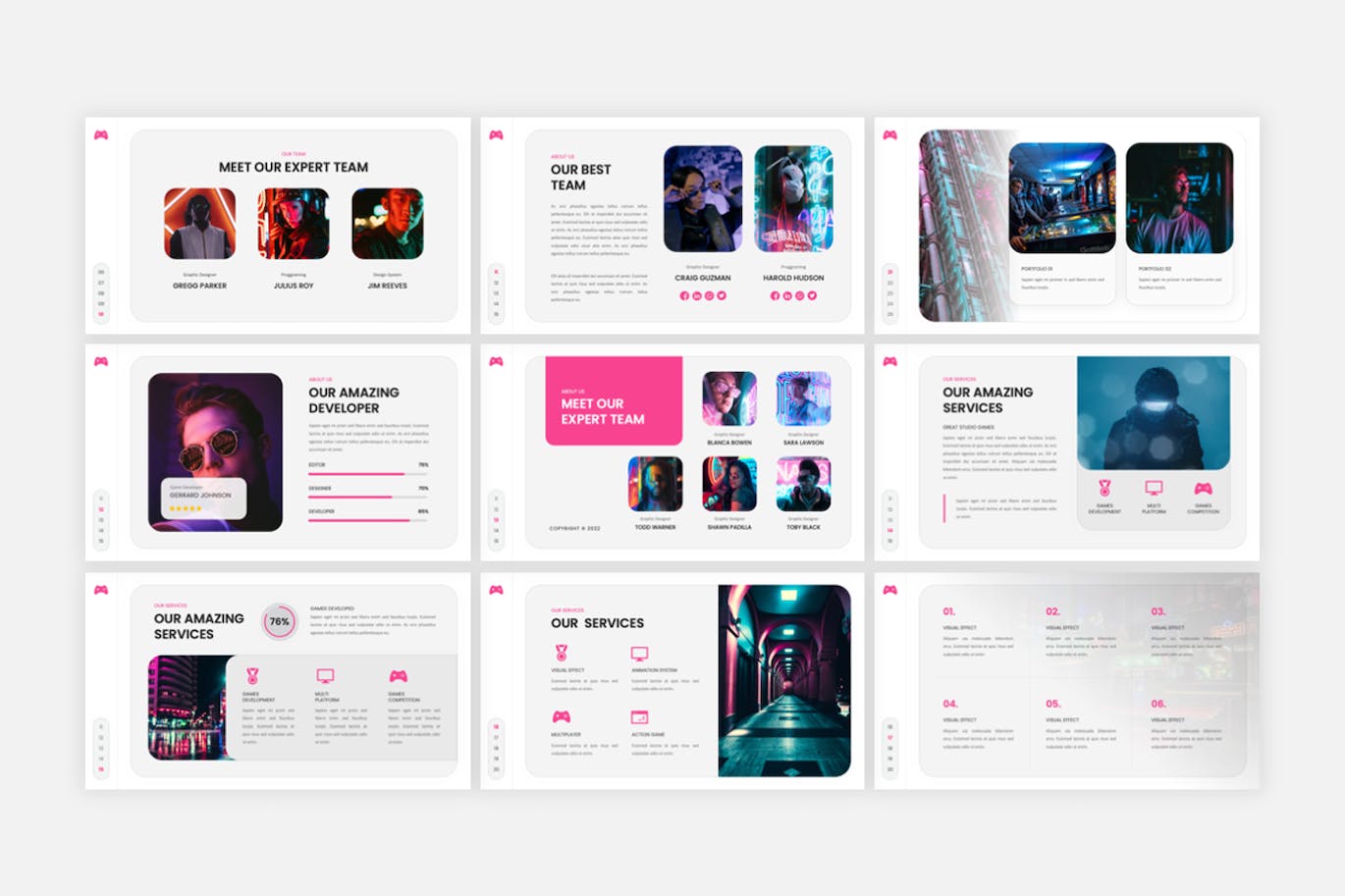 游戏工作室Powerpoint模板下载 Everwork – Gaming Studio PowerPoint Template 幻灯图表 sucaiwan.com