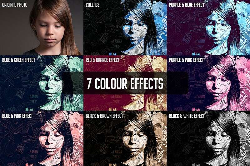 剪报杂志拼贴画效果PS图层样式 插件预设 sucaiwan.com