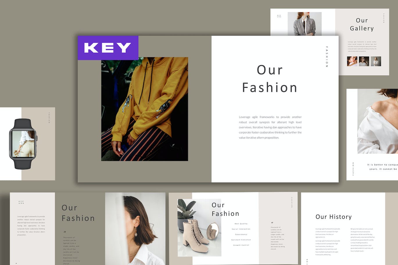 Lookbook时装图册谷歌幻灯片创意模板 Azzura Lookbook Google Slides 幻灯图表 sucaiwan.com