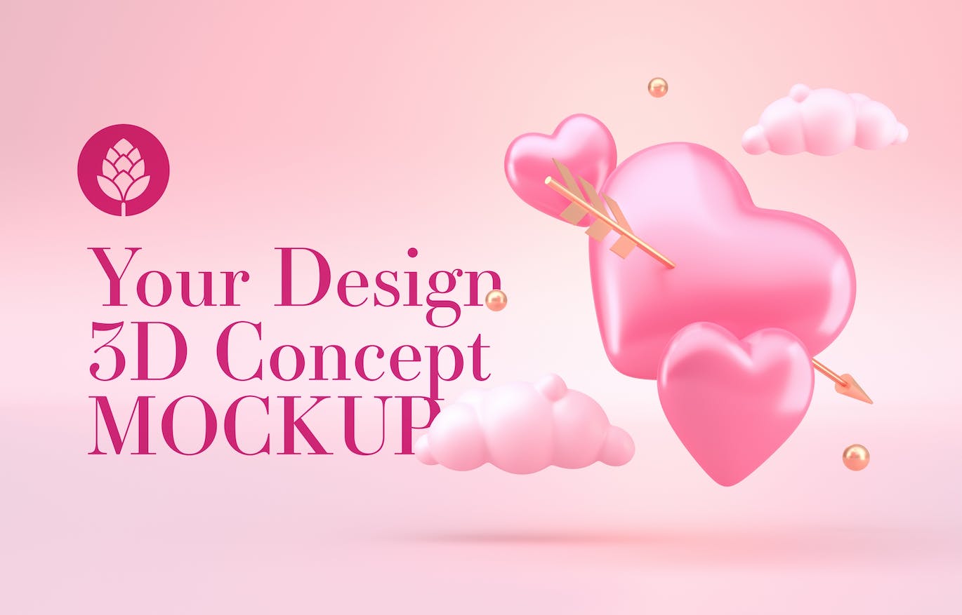 情人节3D礼品装饰概念样机图psd素材 Set Valentine’s Day Concept Mockup 图片素材 sucaiwan.com