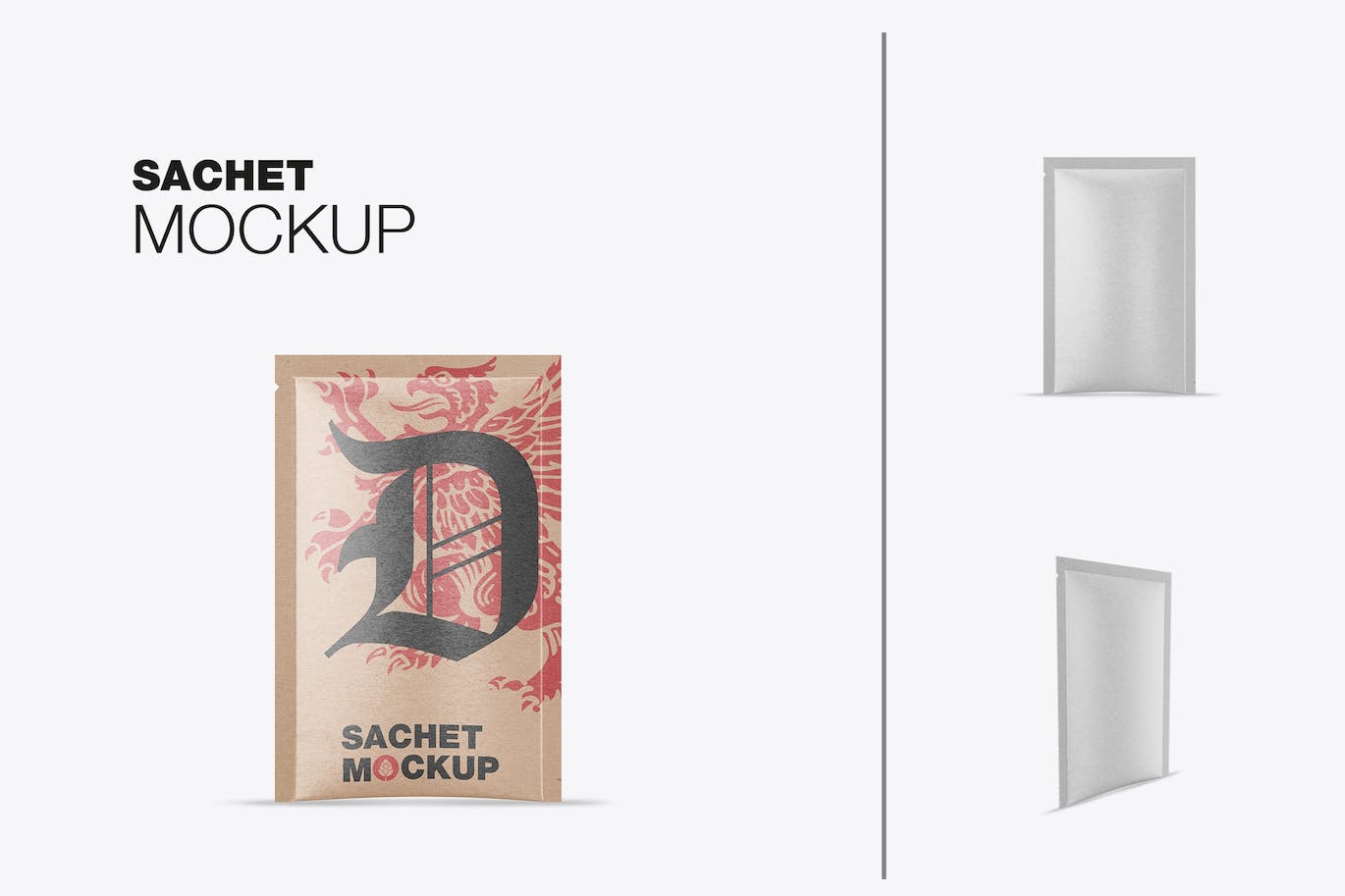 茶叶牛皮纸袋设计样机图 Set Kraft Sachet Mockup 样机素材 sucaiwan.com