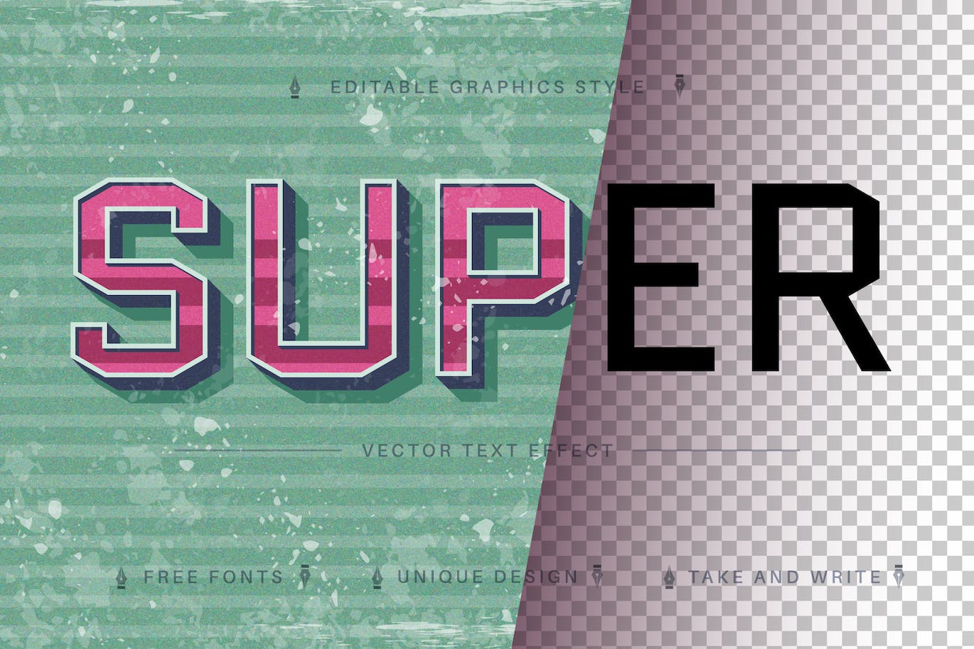 复古粉色矢量文字效果字体样式 Retro Pink – Editable Text Effect, Font Style 插件预设 sucaiwan.com